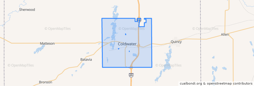 Mapa de ubicacion de Coldwater Township.