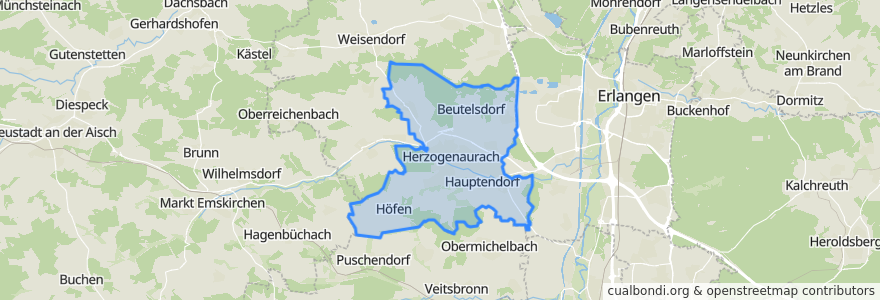 Mapa de ubicacion de Herzogenaurach.