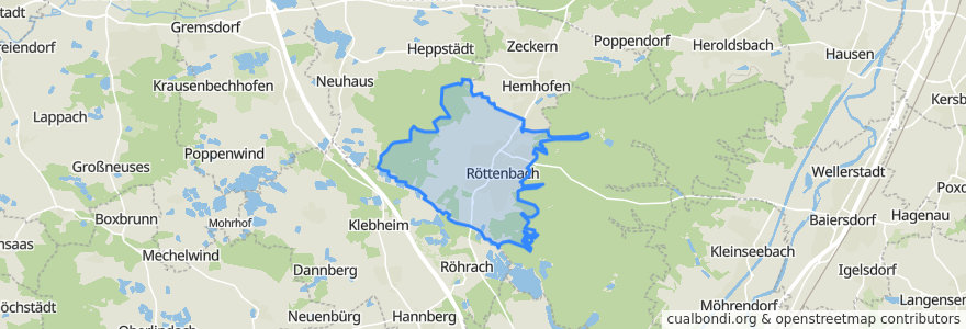 Mapa de ubicacion de Röttenbach.