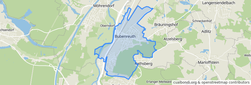 Mapa de ubicacion de Bubenreuth.