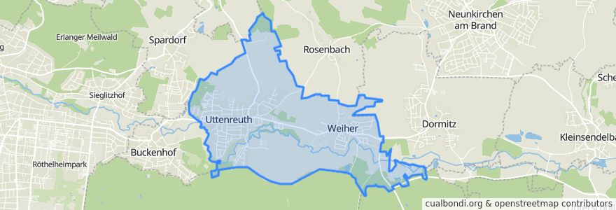 Mapa de ubicacion de Uttenreuth.