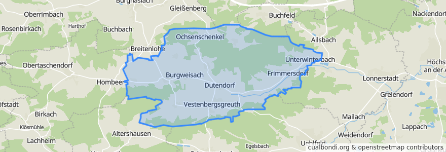 Mapa de ubicacion de Vestenbergsgreuth.