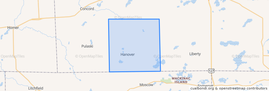 Mapa de ubicacion de Hanover Township.