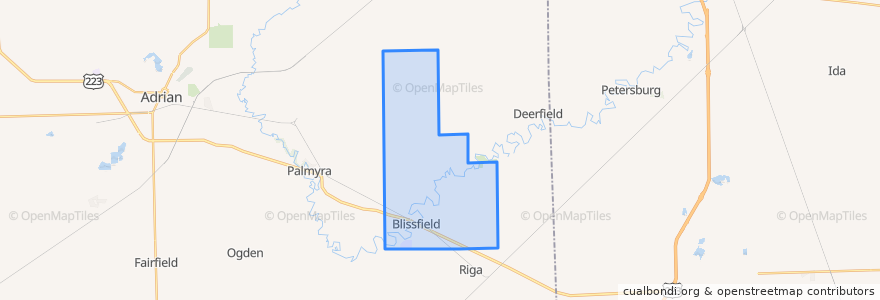 Mapa de ubicacion de Blissfield Township.