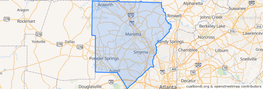 Mapa de ubicacion de Cobb County.