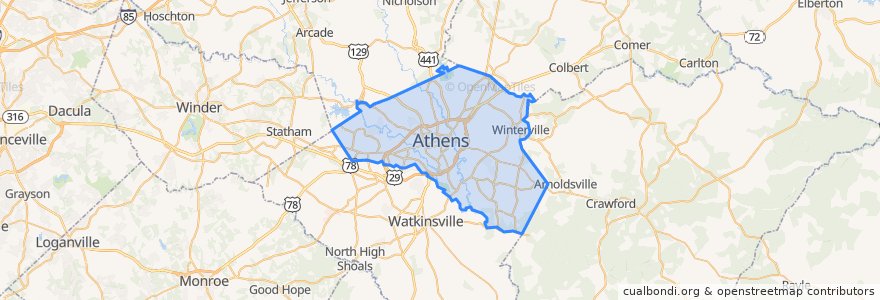 Mapa de ubicacion de Athens-Clarke County.