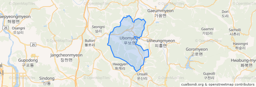 Mapa de ubicacion de 우보면.