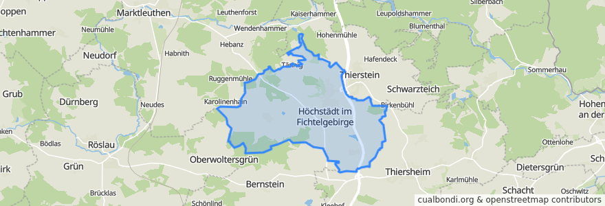 Mapa de ubicacion de Höchstädt im Fichtelgebirge.