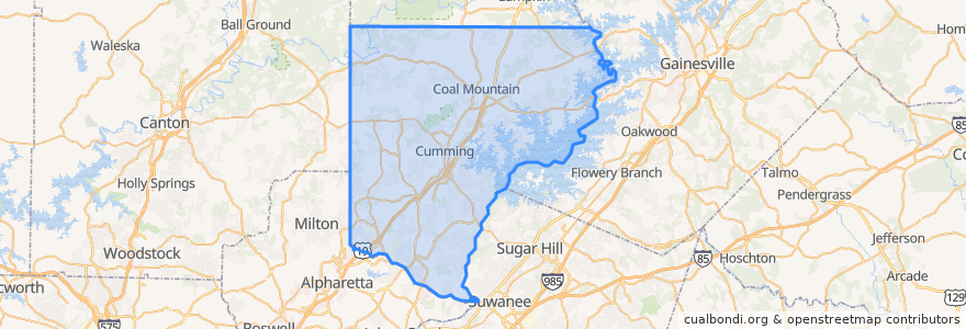 Mapa de ubicacion de Forsyth County.