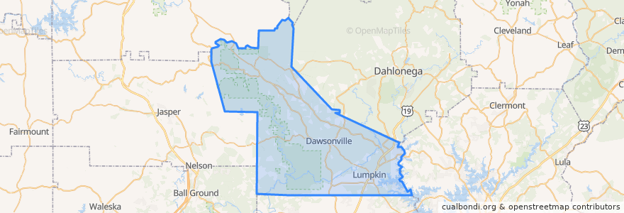 Mapa de ubicacion de Dawson County.