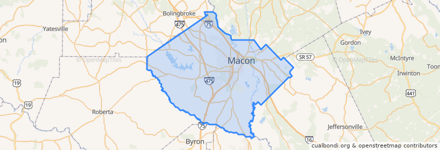 Mapa de ubicacion de Bibb County.