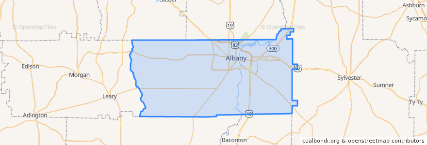 Mapa de ubicacion de Dougherty County.