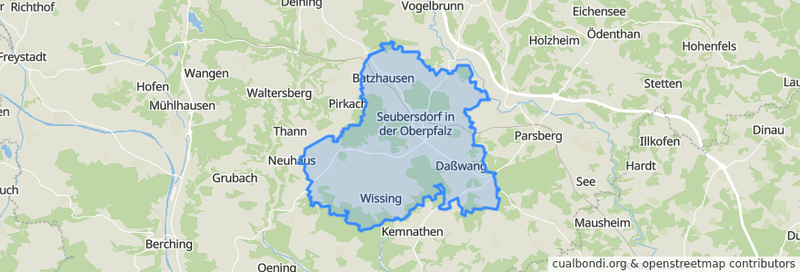 Mapa de ubicacion de Seubersdorf in der Oberpfalz.