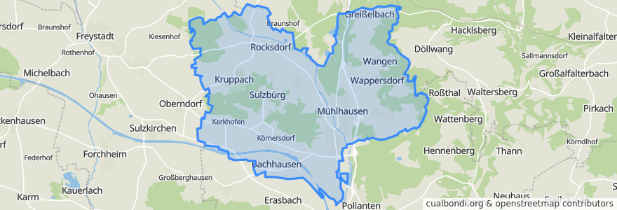 Mapa de ubicacion de Mühlhausen.