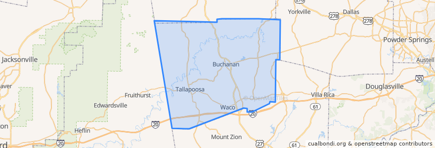 Mapa de ubicacion de Haralson County.