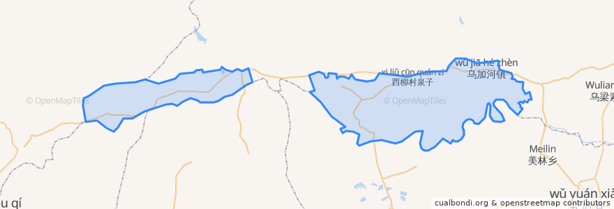 Mapa de ubicacion de 乌加河镇 ᠦᠵᠦᠭᠦᠷ ᠭᠣᠣᠯ ᠪᠠᠯᠭᠠᠰᠤ.