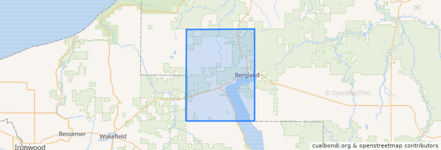 Mapa de ubicacion de Bergland Township.