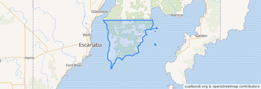 Mapa de ubicacion de Bay De Noc Township.