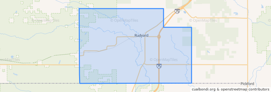 Mapa de ubicacion de Rudyard Township.