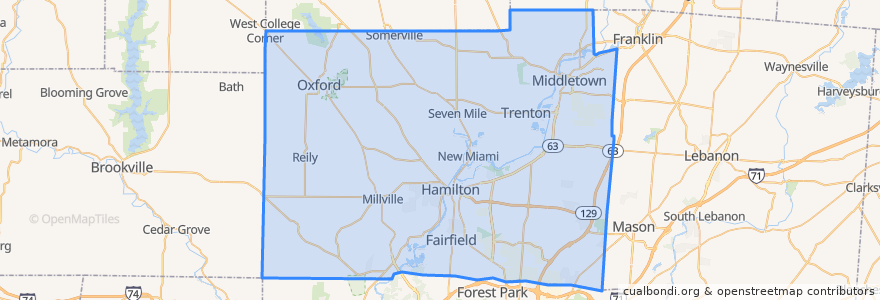 Mapa de ubicacion de Butler County.