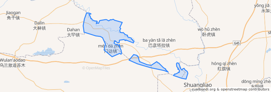 Mapa de ubicacion de 门达镇 ᠮᠡᠨᠳᠦ ᠪᠠᠯᠭᠠᠰᠤ.