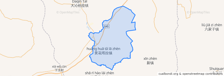 Mapa de ubicacion de 黄花塔拉苏木 ᠬᠣᠩᠬᠣᠷᠲᠠᠯ᠎ᠠ ᠰᠤᠮᠤ.