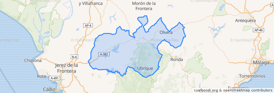 Mapa de ubicacion de Sierra de Cádiz.