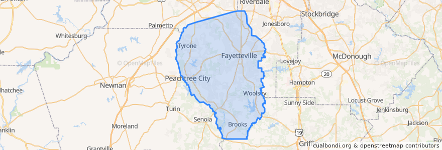 Mapa de ubicacion de Fayette County.