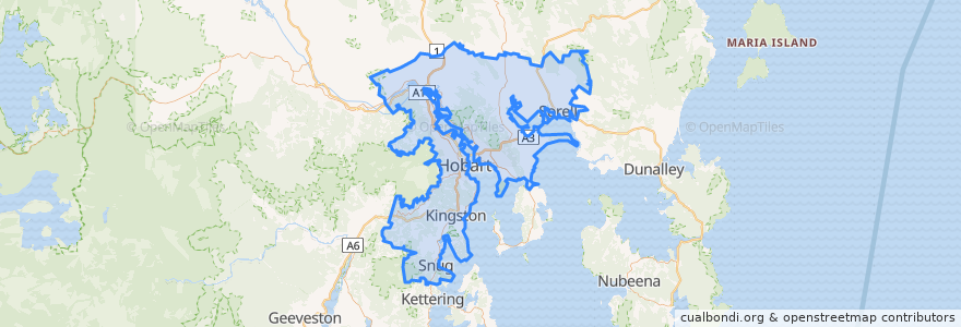 Mapa de ubicacion de Hobart.