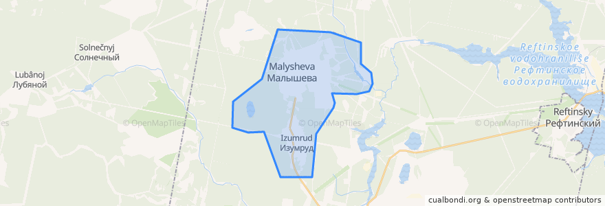 Mapa de ubicacion de Малышевский городской округ.