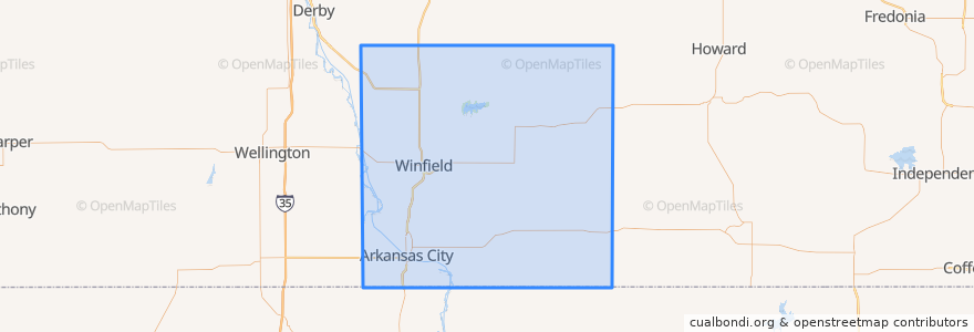 Mapa de ubicacion de Cowley County.