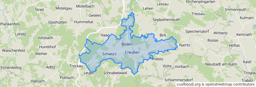 Mapa de ubicacion de Creußen.