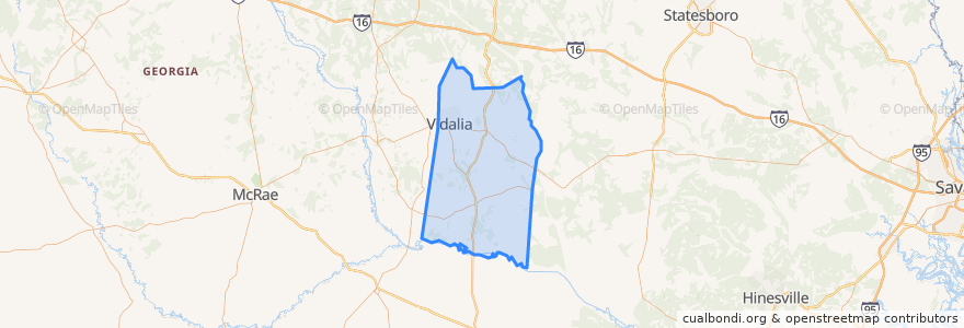 Mapa de ubicacion de Toombs County.