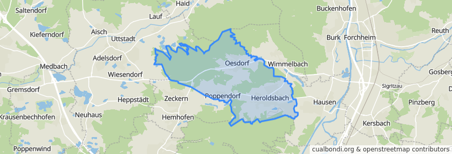 Mapa de ubicacion de Heroldsbach.