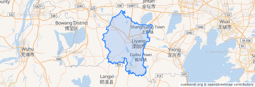 Mapa de ubicacion de 溧阳市 (Liyang).
