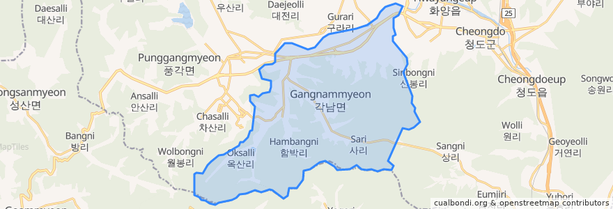 Mapa de ubicacion de 각남면.