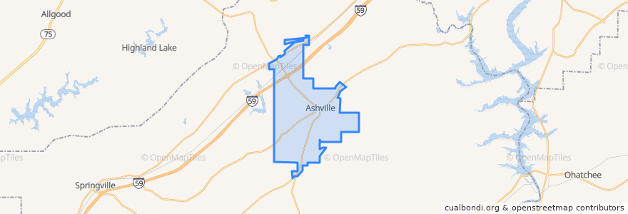 Mapa de ubicacion de Ashville.