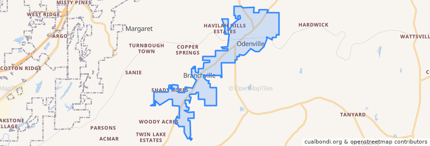 Mapa de ubicacion de Odenville.