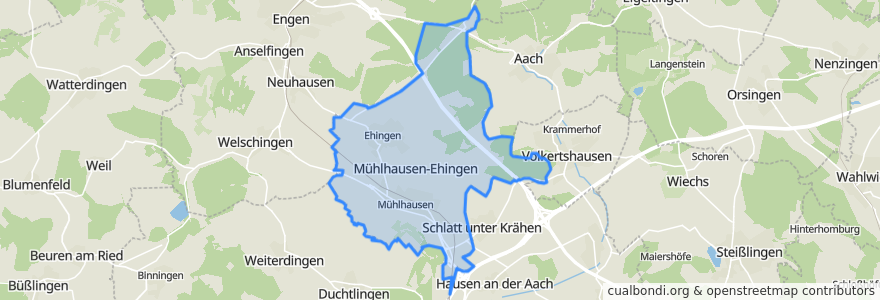 Mapa de ubicacion de Mühlhausen-Ehingen.