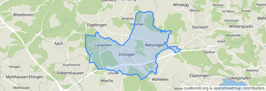 Mapa de ubicacion de Orsingen-Nenzingen.