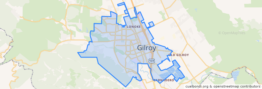 Mapa de ubicacion de Gilroy.