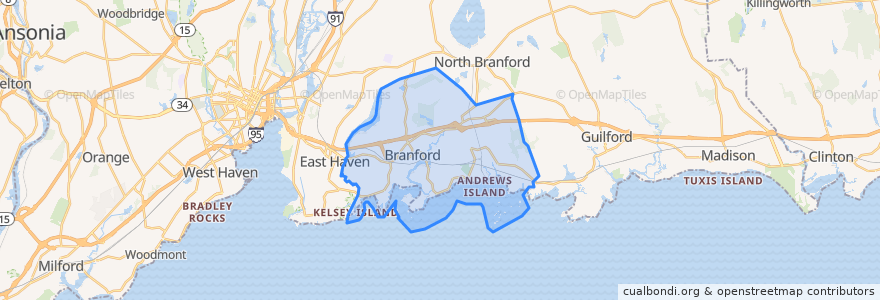 Mapa de ubicacion de Branford.