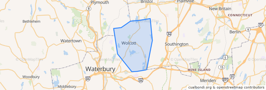 Mapa de ubicacion de Wolcott.