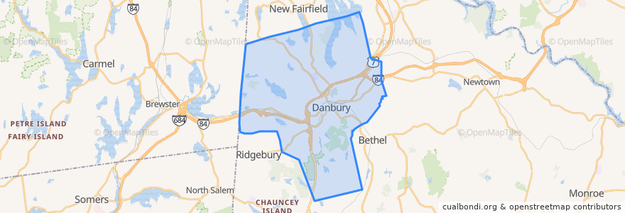 Mapa de ubicacion de Danbury.