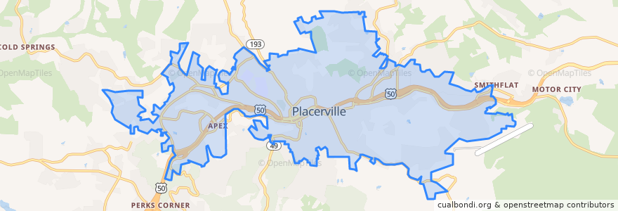 Mapa de ubicacion de Placerville.