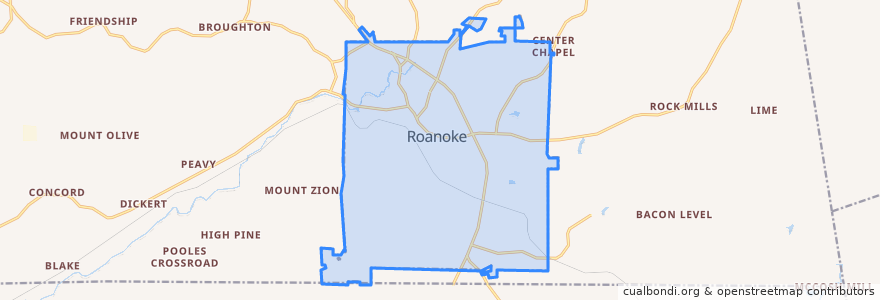 Mapa de ubicacion de Roanoke.