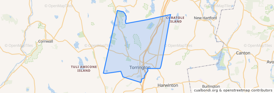 Mapa de ubicacion de Torrington.