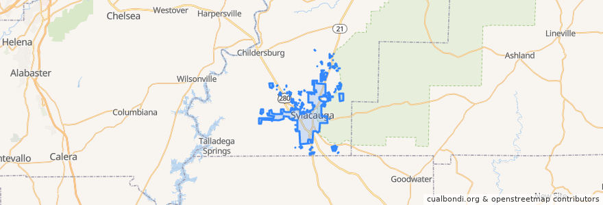 Mapa de ubicacion de Sylacauga.