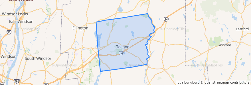 Mapa de ubicacion de Tolland.