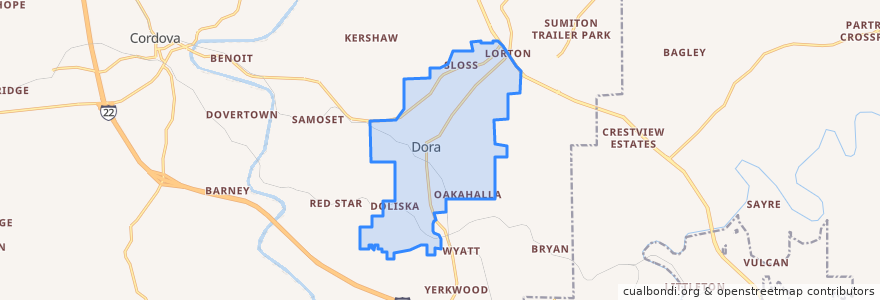 Mapa de ubicacion de Dora.